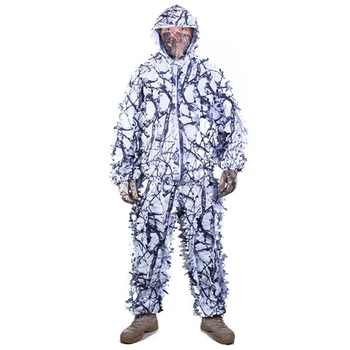 Бионический камуфляжный костюм Sniper CS Для мужчин, маскировочные костюмы с 3D кленовым листом, Зимняя охотничья одежда Белого снега, Невидимый камуфляж, Полный комплект