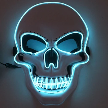 Бар Ночной Клуб Ghost Head Horror LED Светящаяся Маска Черепа EL Cold Light Хэллоуин Белая Маска Черепа Ghost Head Mask Пластиковый Материал