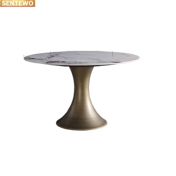 Дизайнерская роскошная круглая кухня из мраморной плиты обеденный стол с 8 стульями мебель mesa comedor мрамор Нержавеющая сталь золотое основание