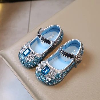 Туфли принцессы со стразами для девочек, Мэри Джейн, голубые свадебные туфли Crytal для маленьких девочек, дизайнерские танцевальные туфли от 3 до 12 лет, осень-весна